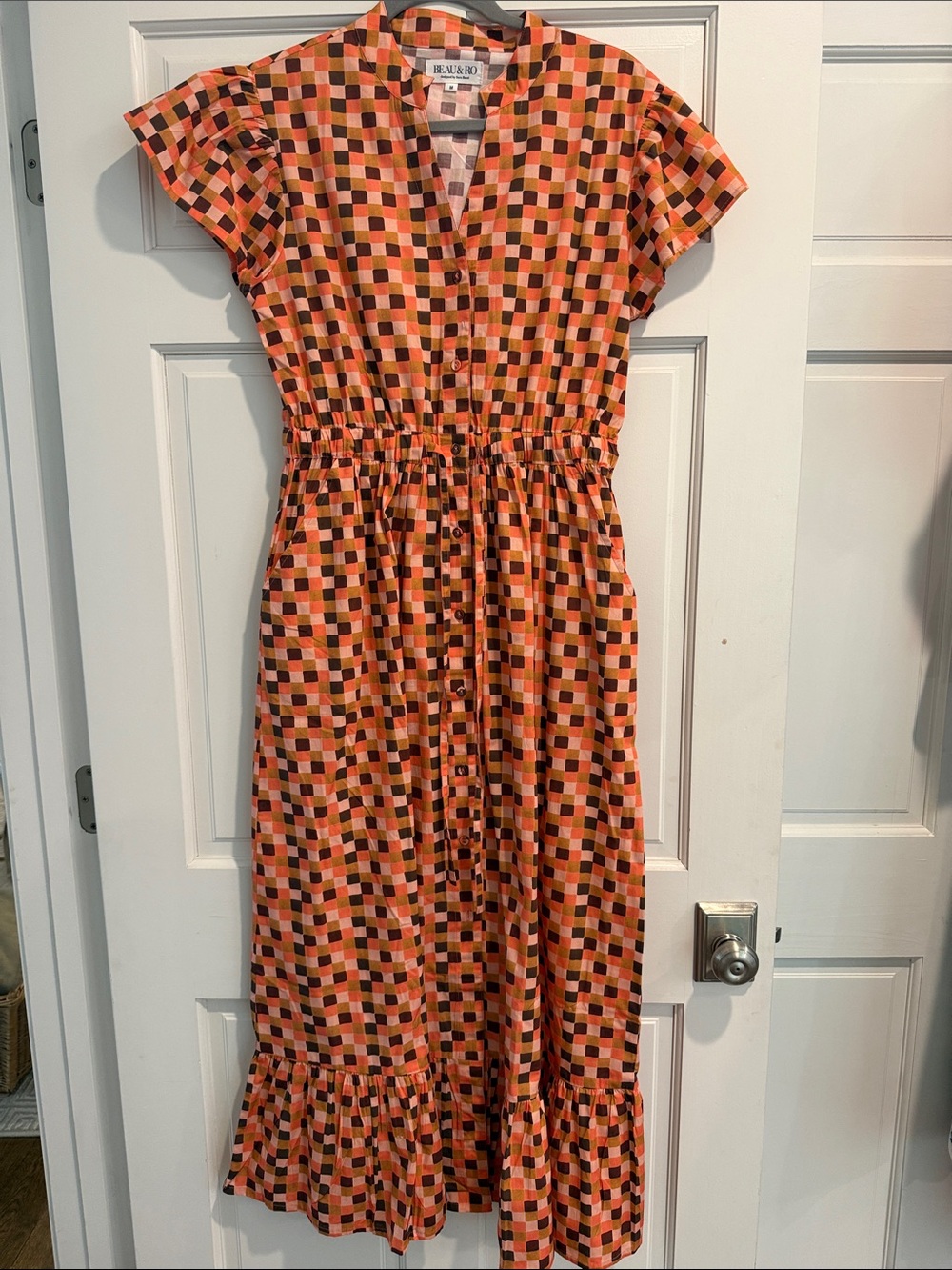 Beatrice Midi Dress in Orange Check by Beatrice